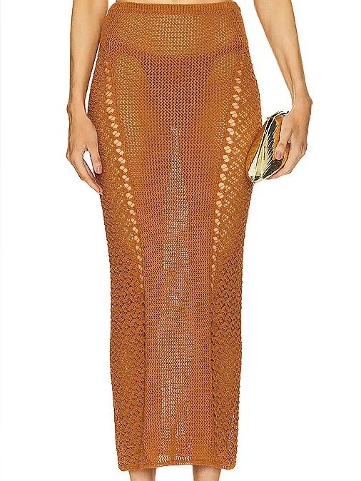Micheal Costello X Revolve Mateo Maxi Skirt Brown Crochet Coverup Like New Xs
